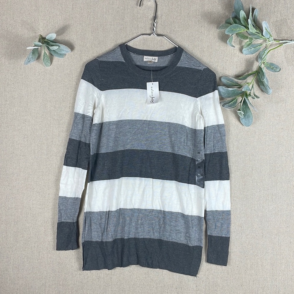Maison Jules < Gray Striped Sweater New With Tags